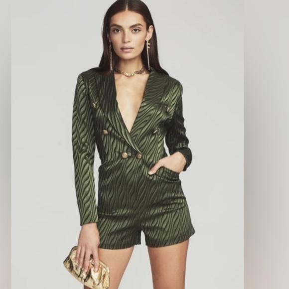 Retrofete Pants - retrofête Jana Romper Olive Green Satin Blazer Shorts Size Small